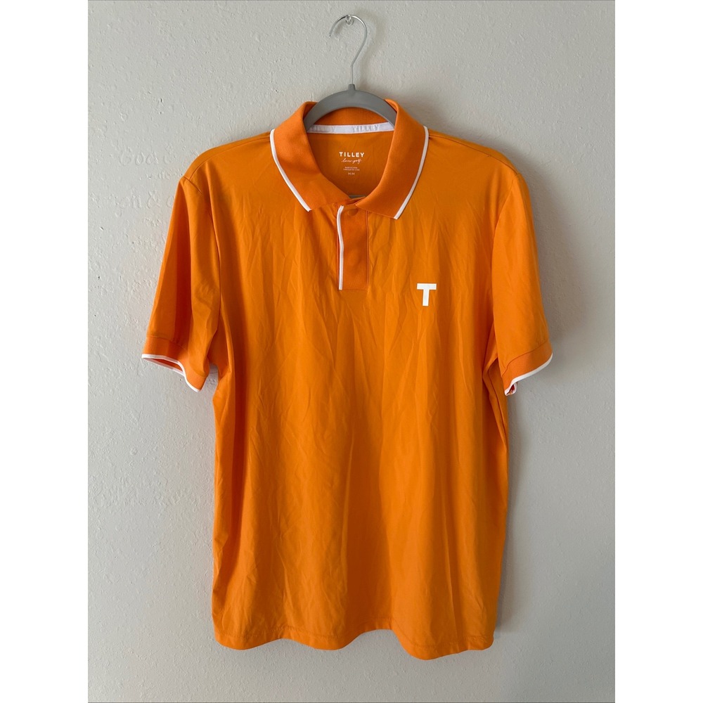 Tilley Beacon Golf Polo Mens Medium Orange Tipped Short Sleeve T Logo NWT